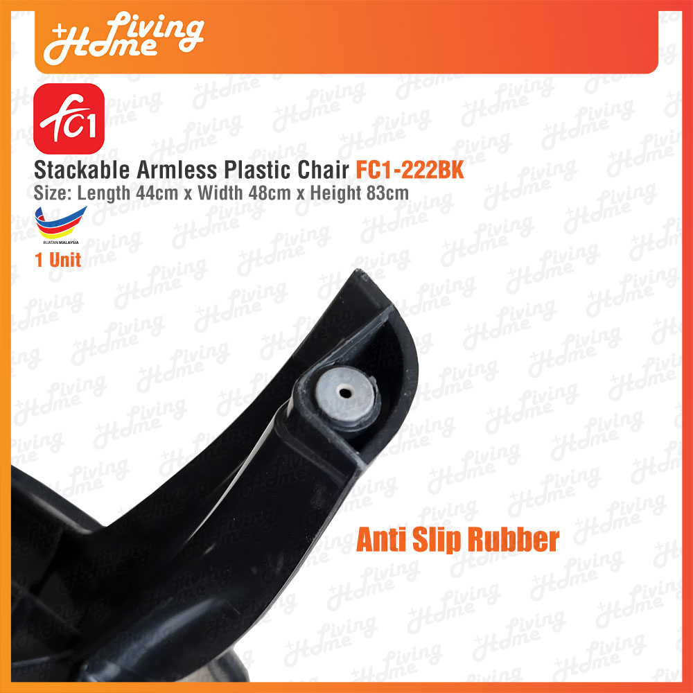 Stackable Armless Plastic Chair Black Color Anti Slip Rubber FC1-222BK Stackable Armless Plastic Chair Black Color Anti Slip Rubber FC1-222BK