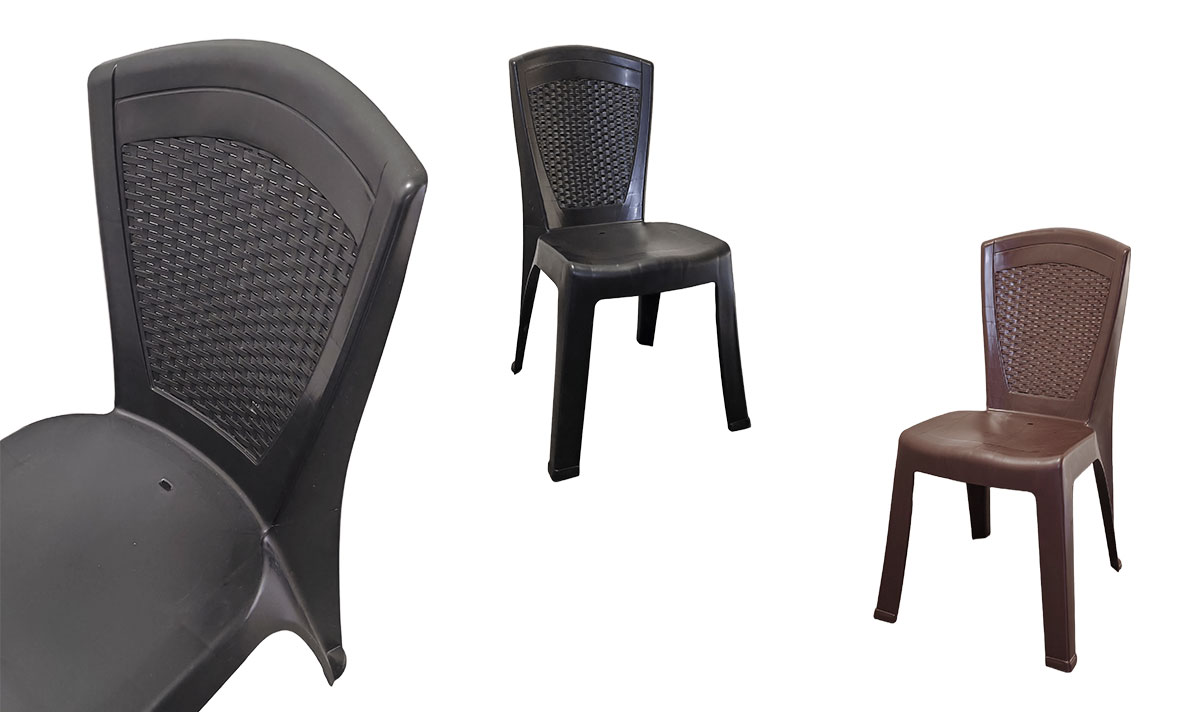 Plastic Dining Chair Rattan Backrest Abbaware 2004 Black Brown Color